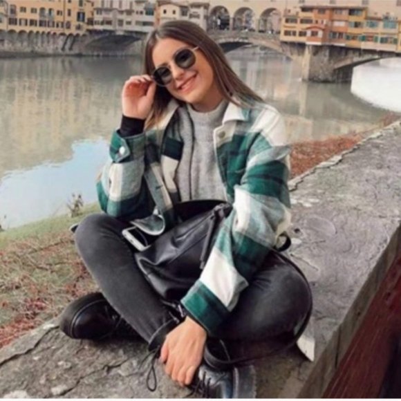 New Plaid Stripe Oversized Flannel Shirt Shacket - Picture 11 of 12